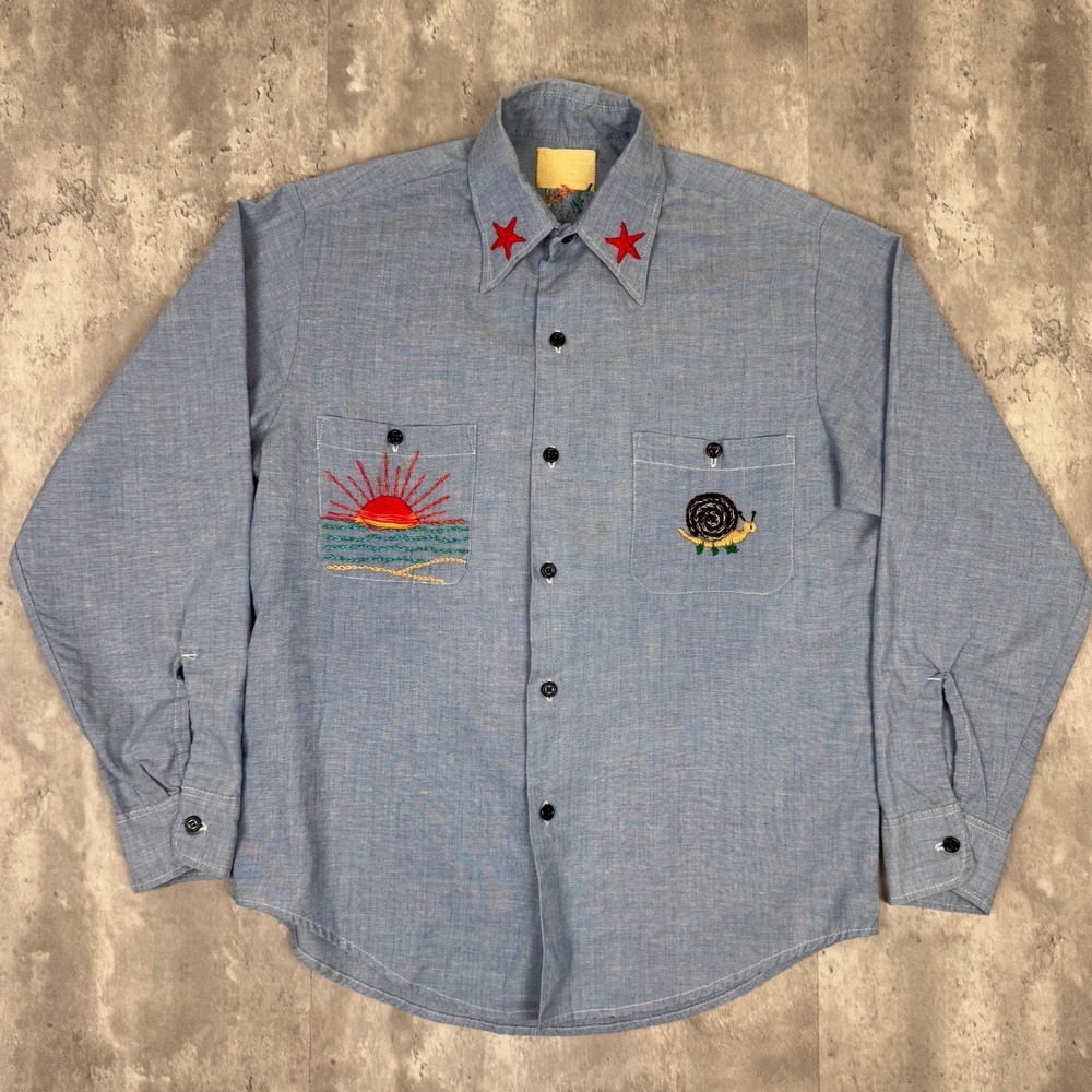 Vintage JC Penney Big Mac Button‎ Up Shirt Mens Medium Chain Stitch Art 60s